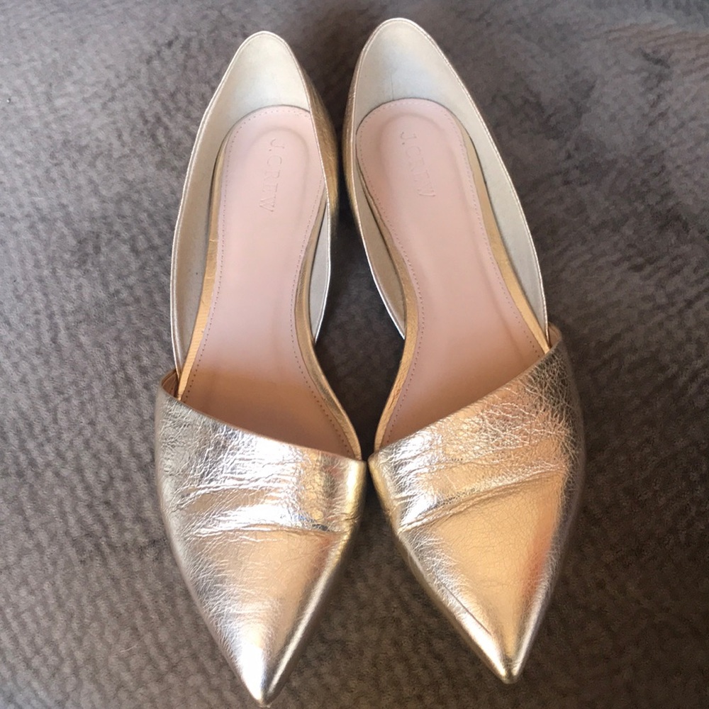 J. Crew gold metallic leather d’orsay cutout flats
